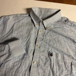 Southern Proper Mens Blue White Stripe Button Down Shirt Pocket Logo Large